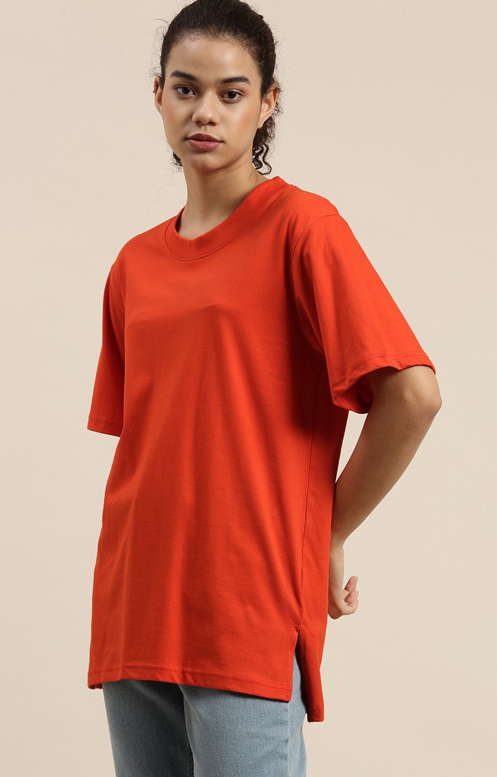 Dillinger Orange Solid Oversized T-Shirt