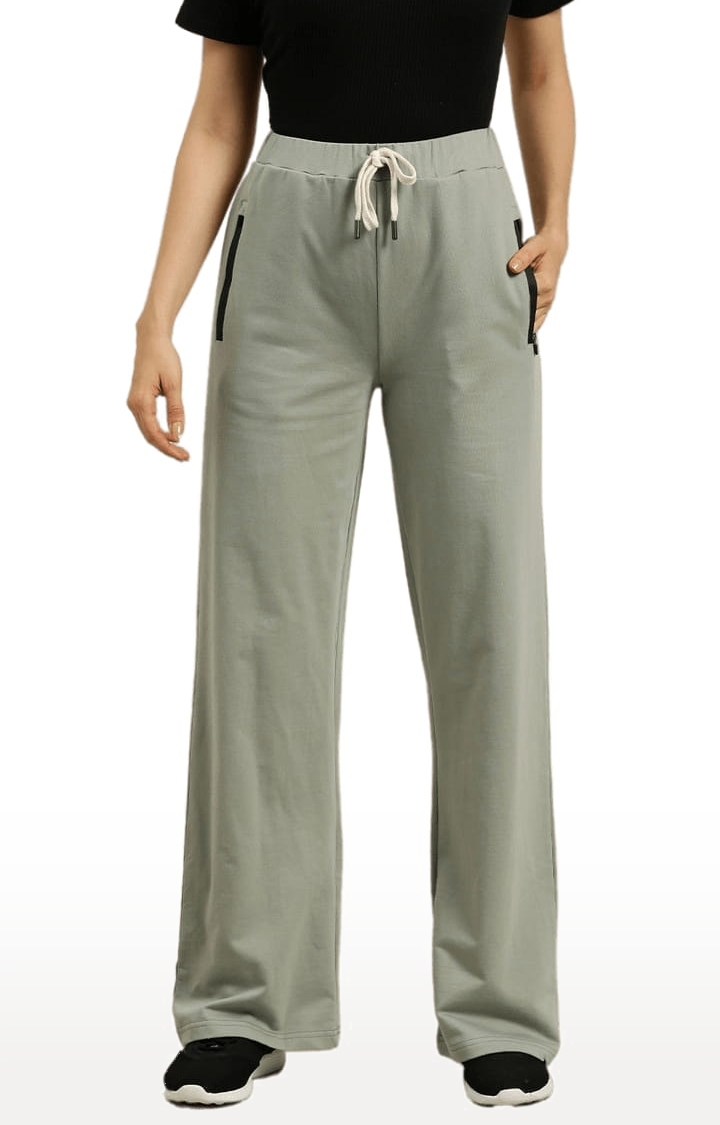 Women's Grey Cotton Solid Casual Pants