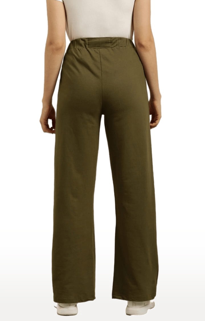 Women's Green Cotton Solid Casual Pants