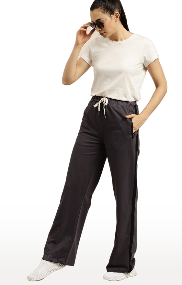 Women's Grey Cotton Solid Casual Pants