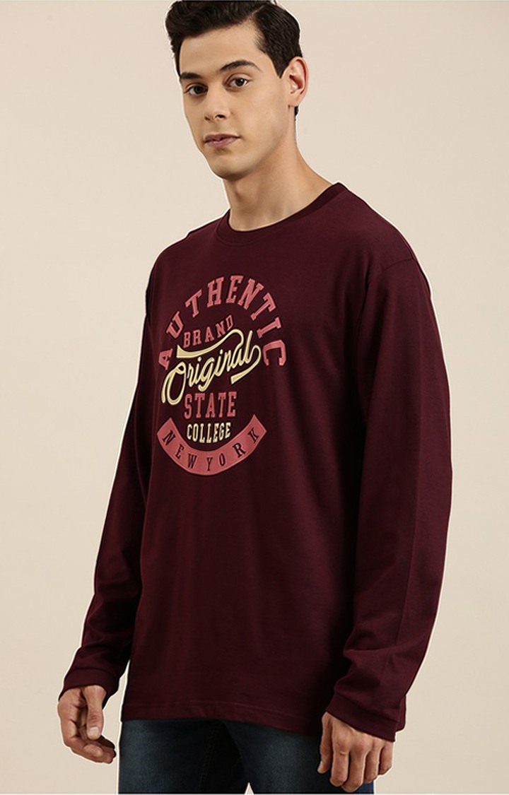 Men's Red Cotton Typographic Sweatshirts
