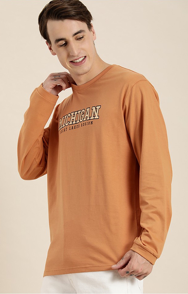 Men's Brown Cotton Typographic Sweatshirts