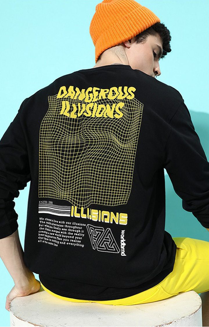 Men's Black Cotton Solid Oversized T-Shirts