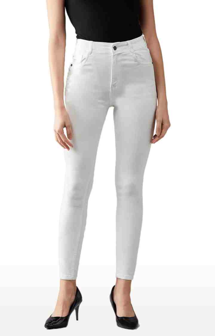 Women's White Cotton Solid Skinny Jeans