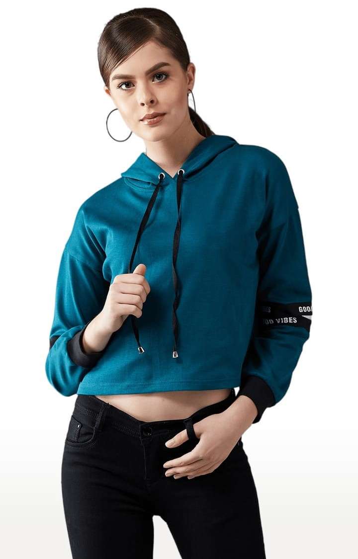Dolce Crudo | Women's Turquoise Cotton Solid Sweatshirt