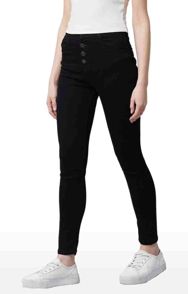 Dolce Crudo | Women's Black  Cotton Solid Skinny Jeans