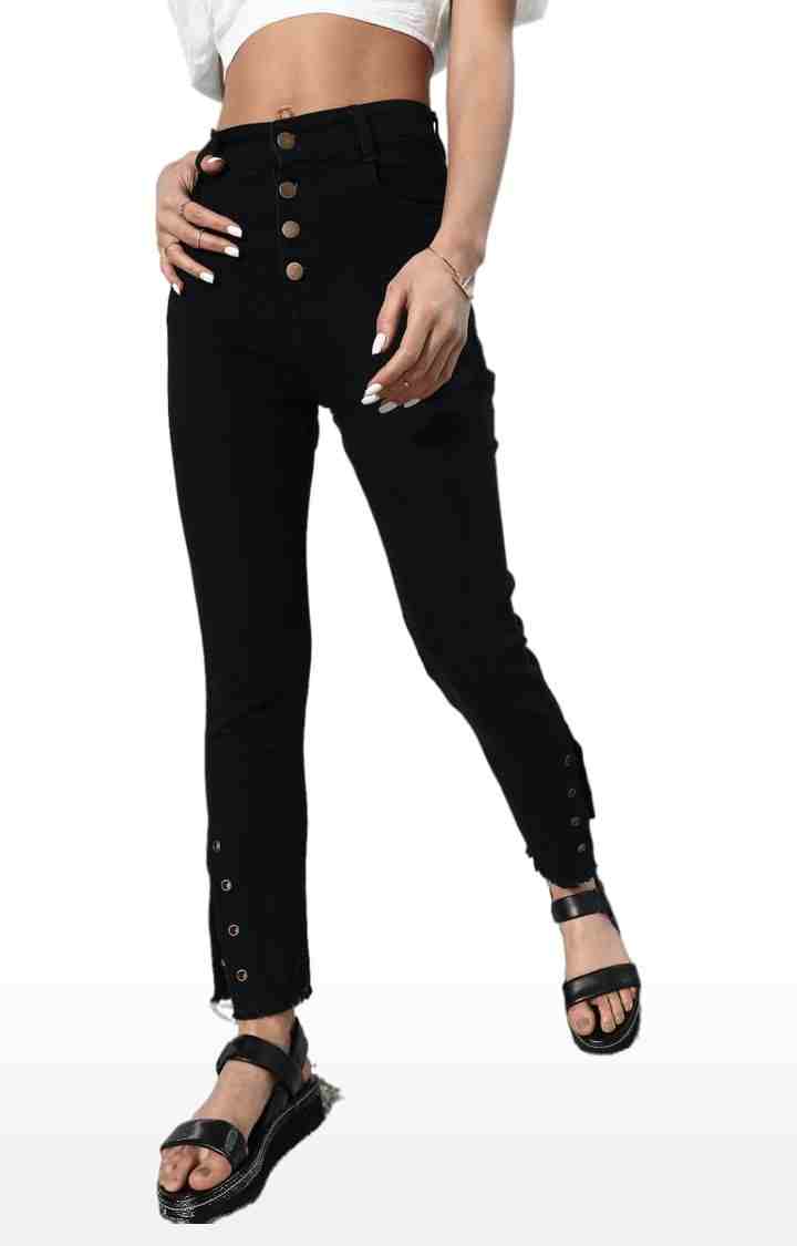 Dolce Crudo | Women's Black Cotton Solid Slim Jeans