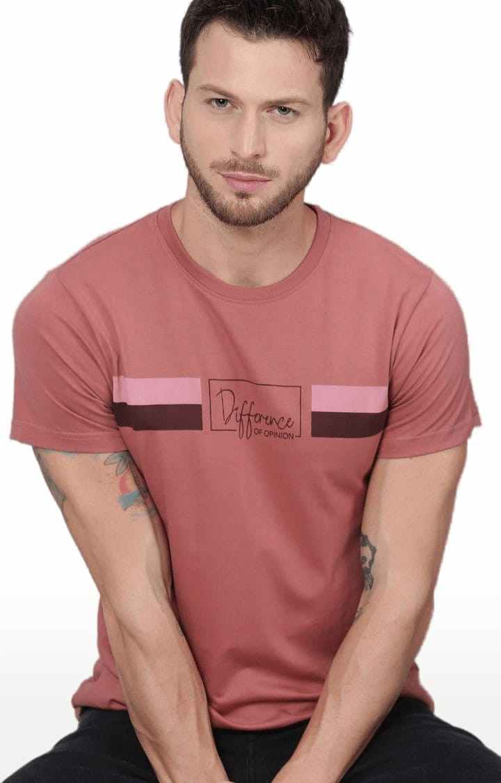Men's Pink Cotton Printed T-Shirt