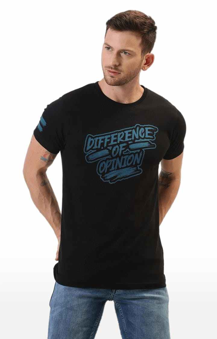 Men's Black Cotton Typographic Printed T-Shirt