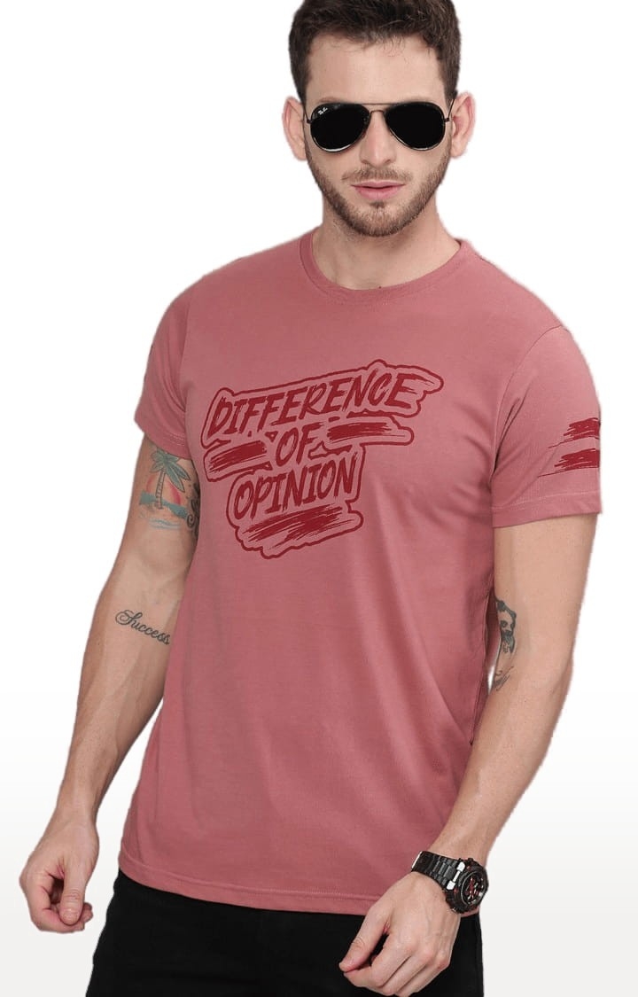 Men's Pink Cotton Typographic Printed T-Shirt