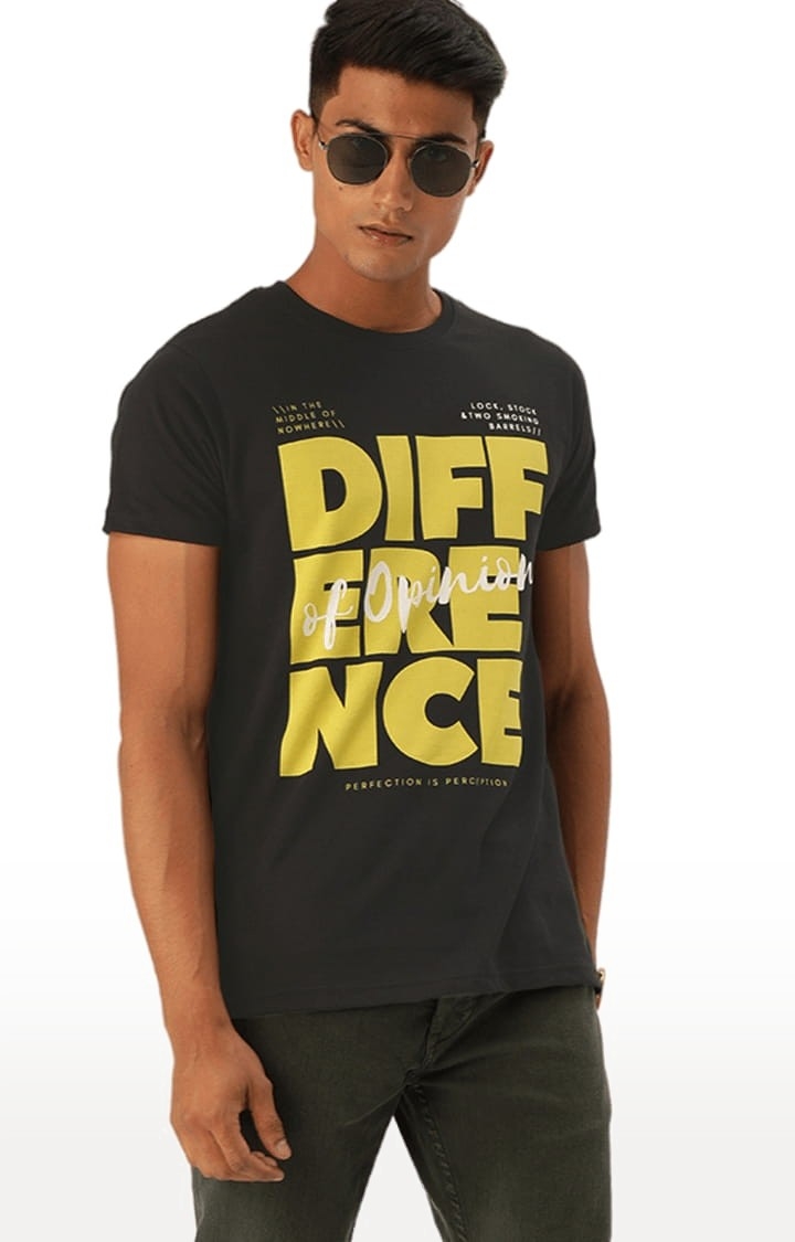 Men's Black Cotton Typographic Printed T-Shirt