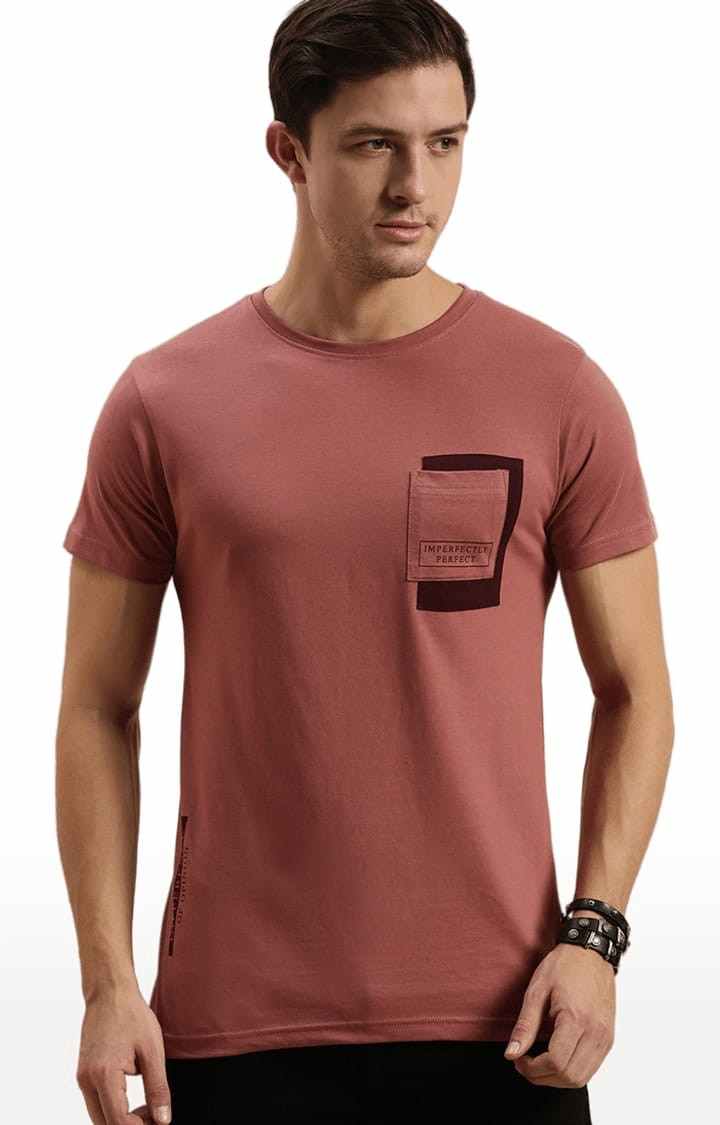 Men's Pink Cotton Solid T-Shirt