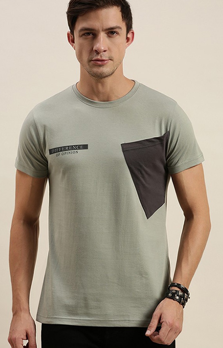 Men's Grey Cotton Solid Regular T-Shirt