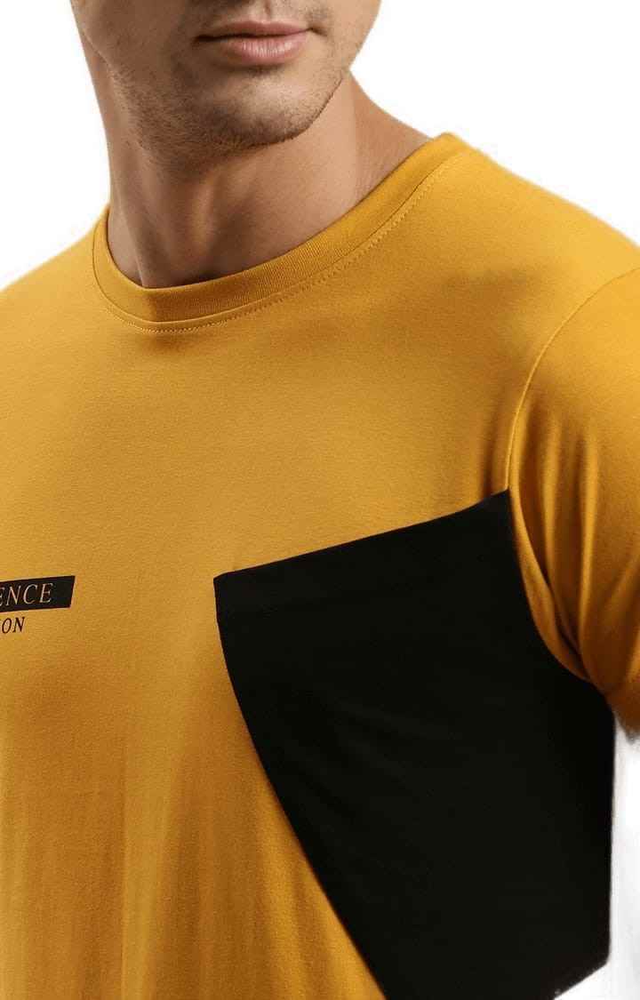 Men's Yellow Cotton Colourblocked Regular T-Shirt