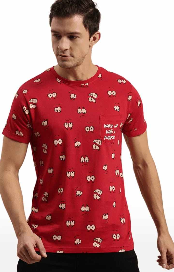 Men's Red Cotton Graphics T-Shirt