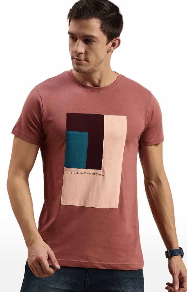 Men's Pink Cotton Printed T-Shirt
