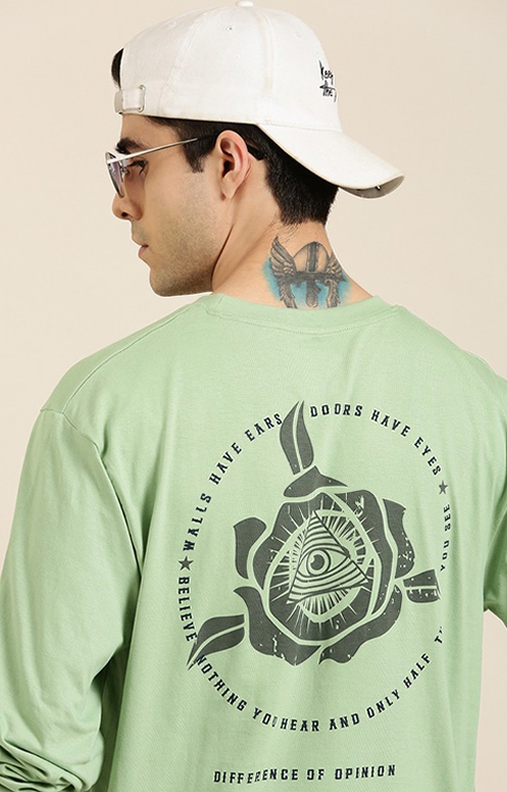 Difference of Opinion | Men's Green Cotton Printed Sweatshirt