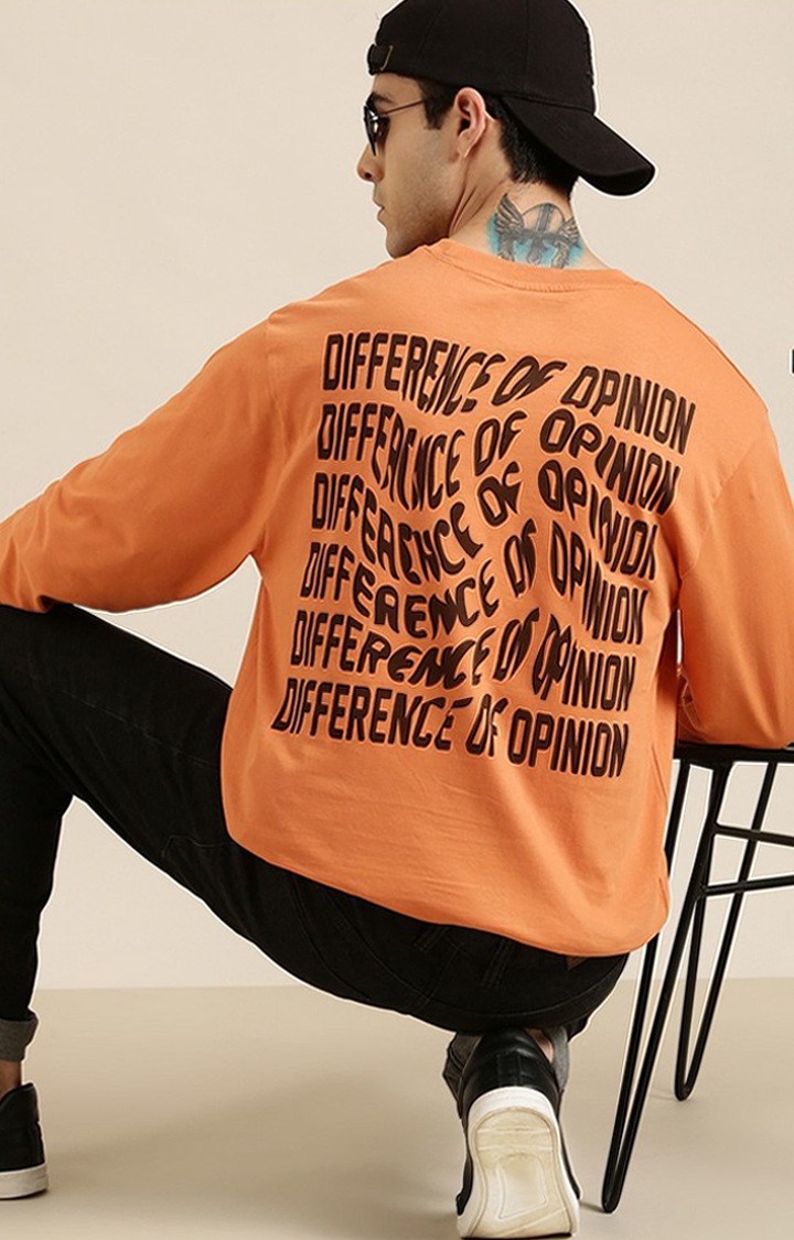 Men's Brown Cotton Typographic Printed Sweatshirt