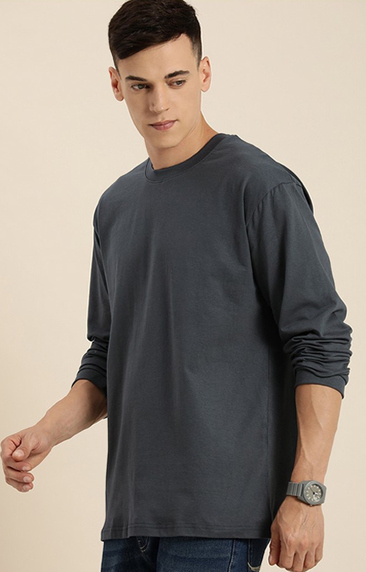 Men's Grey Cotton Solid Sweatshirt