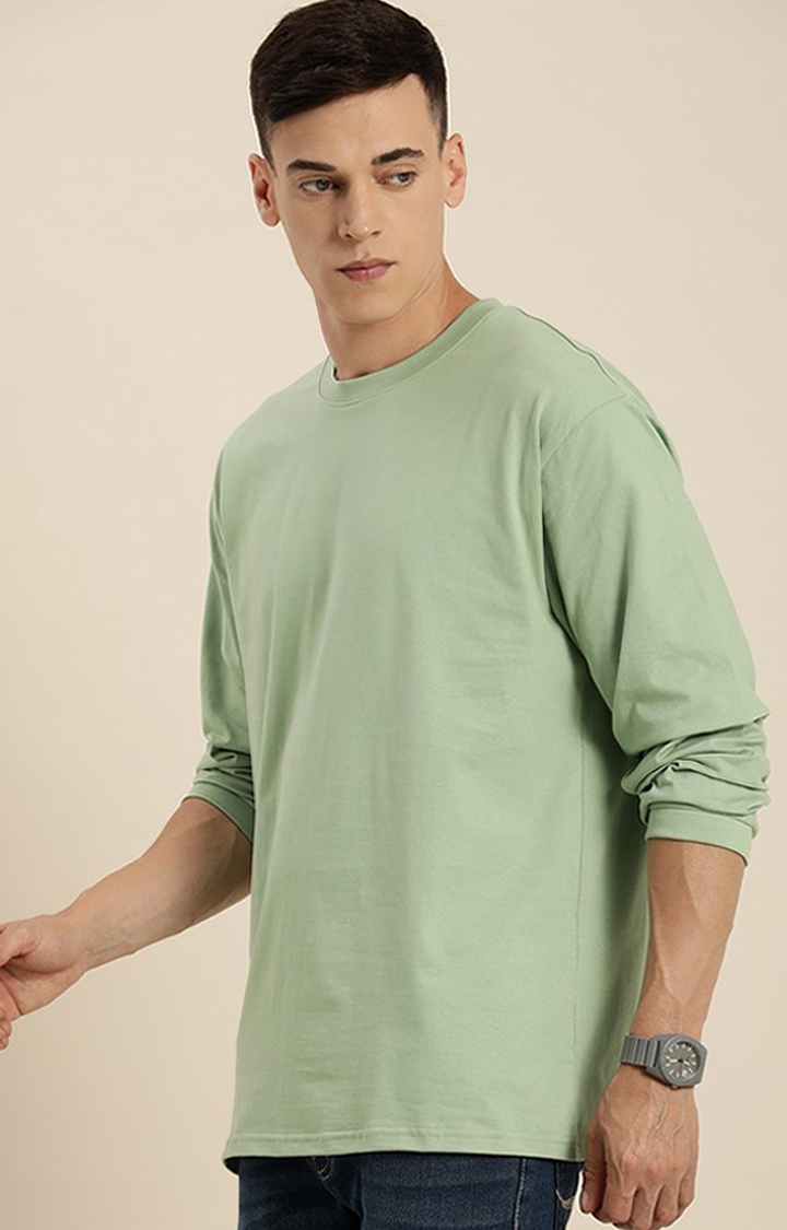 Men's Green Cotton Solid Oversized T-Shirt