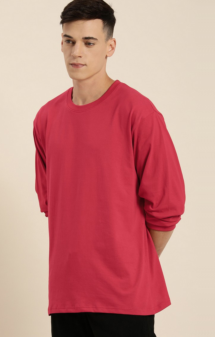 Men's Red Cotton Solid Sweatshirt