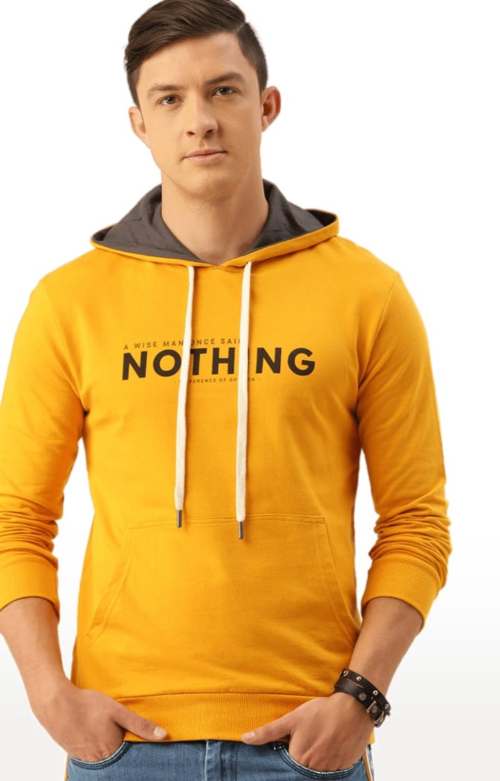Men's Yellow Cotton Printed Hoodies