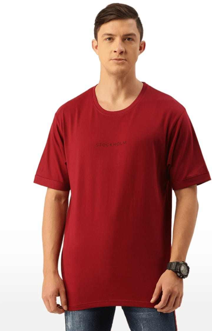 Men's Red Cotton Solid T-Shirt