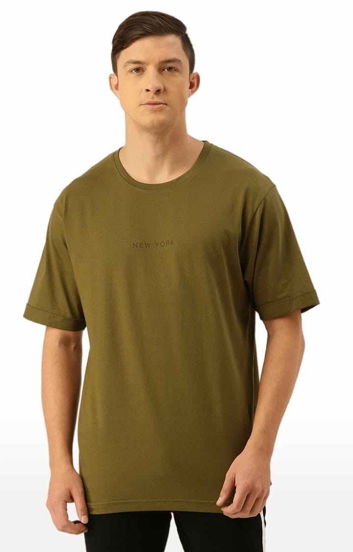 Men's Olive Cotton Solid Oversized T-Shirt