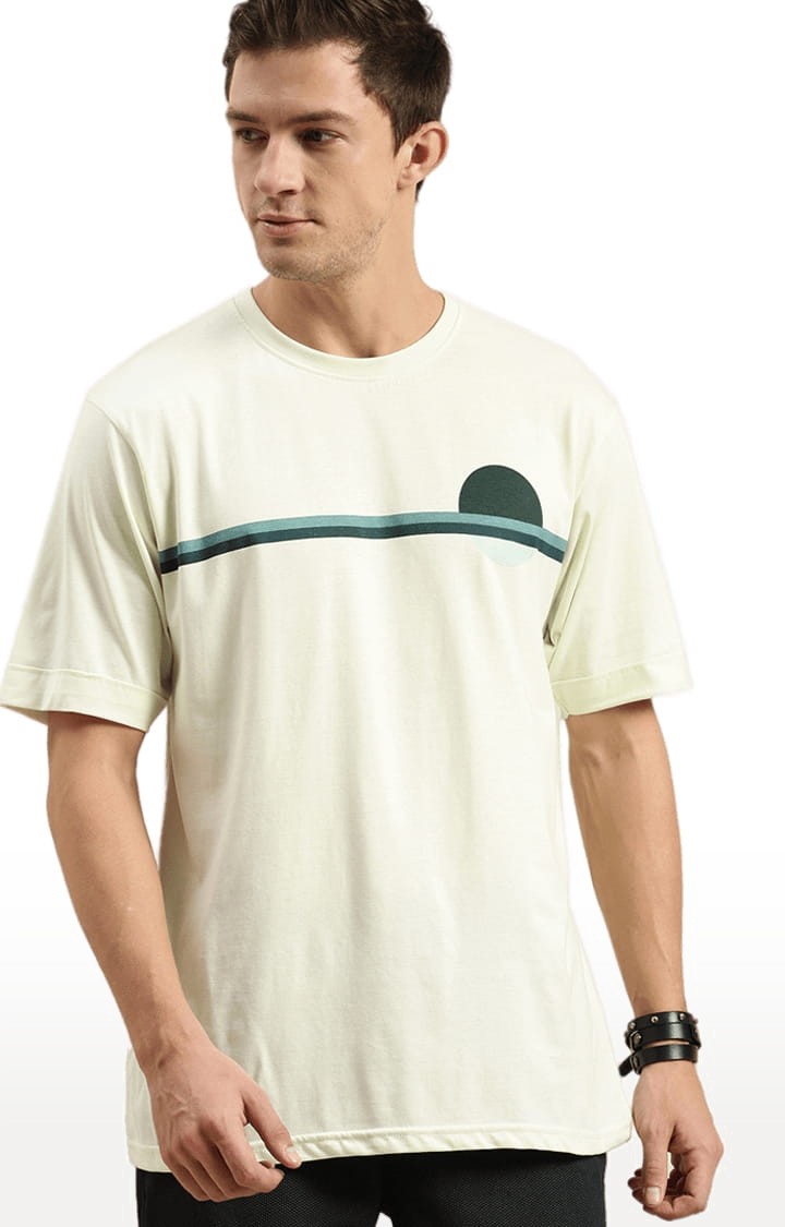 Men's Yellow Cotton Printed T-Shirt