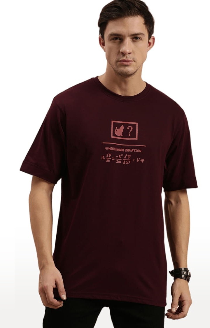 Men's Wine Cotton Printed T-Shirt