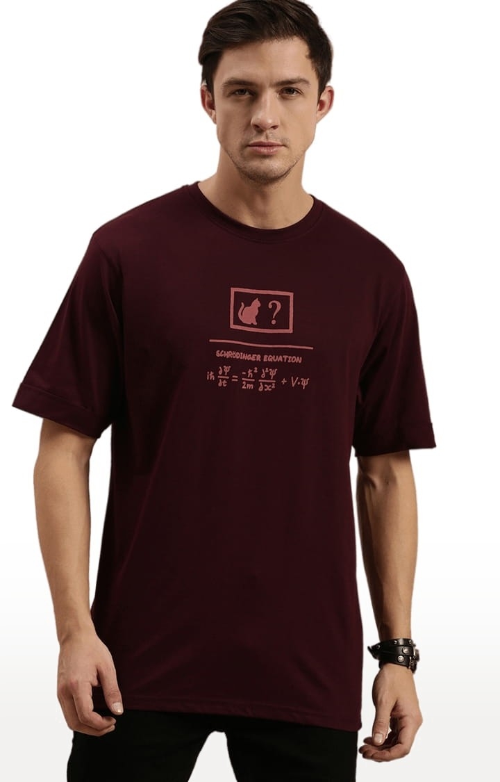 Men's Wine Cotton Printed T-Shirt
