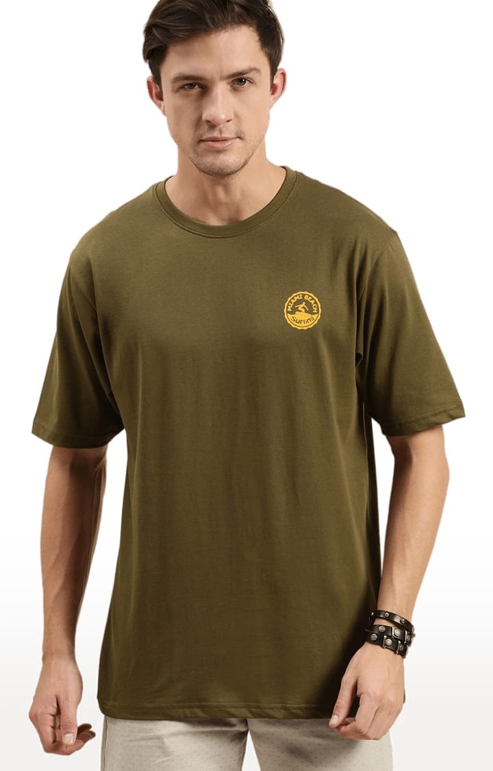 Men's Olive Cotton Printed T-Shirt
