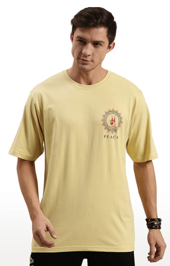 Men's Yellow Cotton Solid Oversized T-Shirt