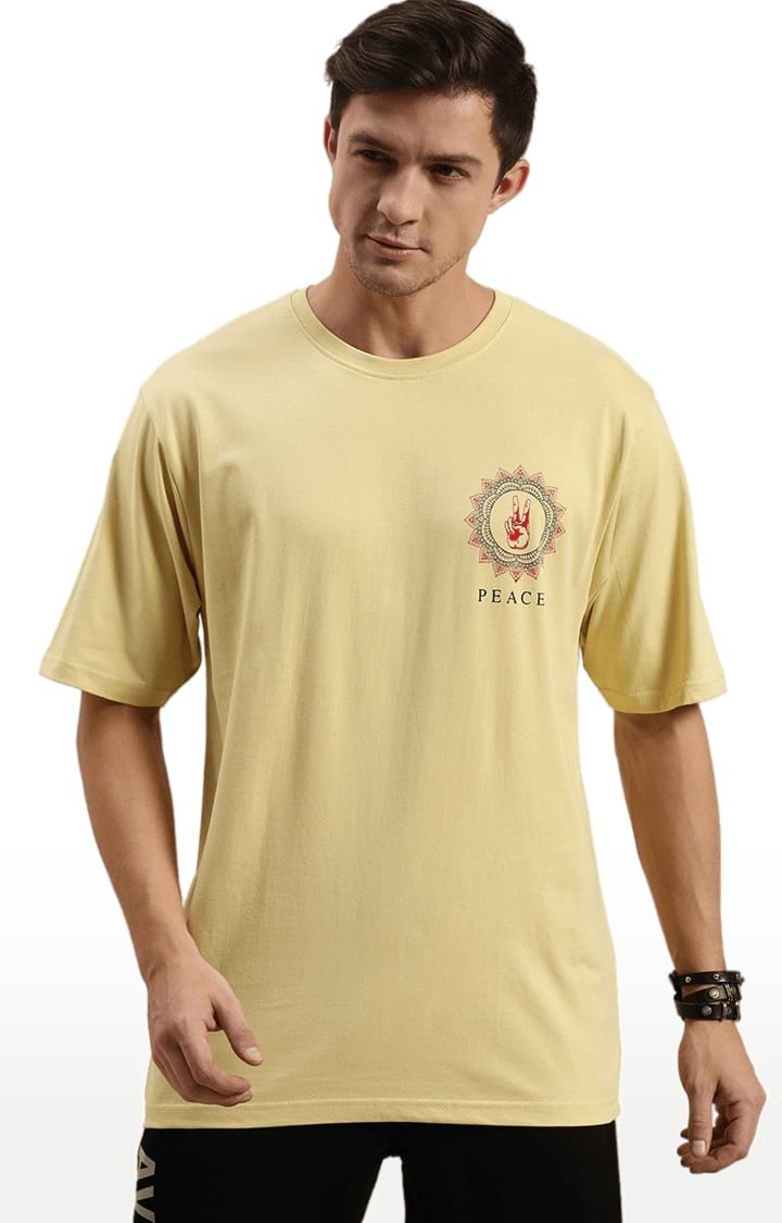 Men's Yellow Cotton Solid T-Shirt