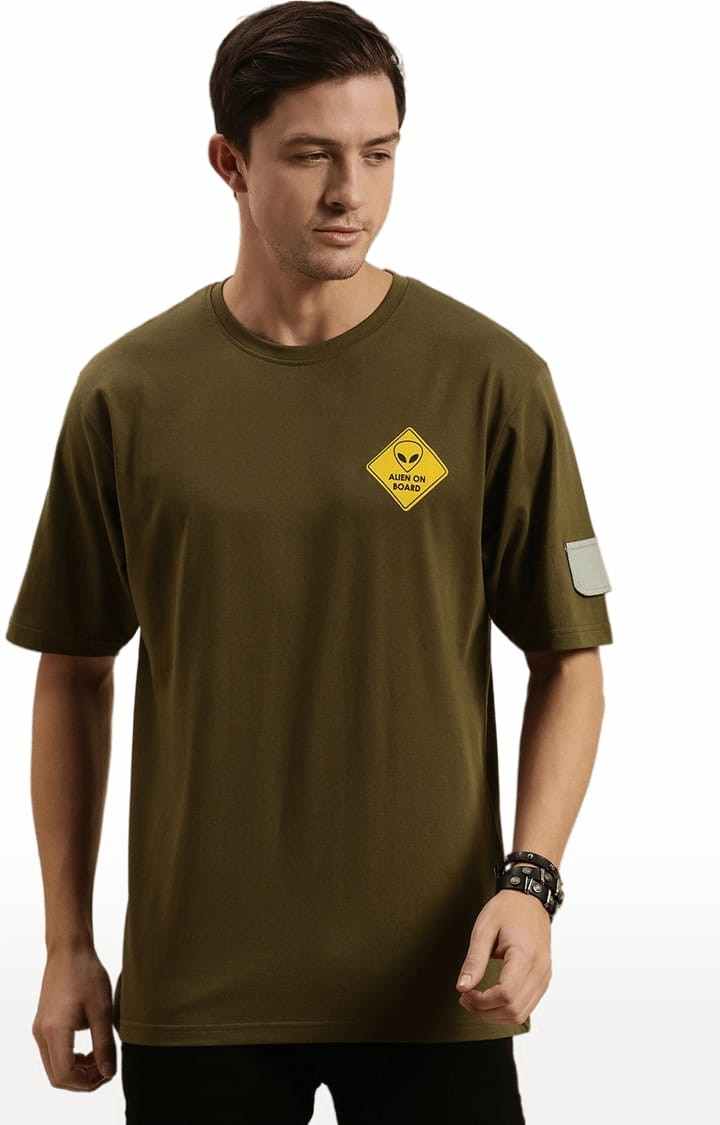 Men's Olive Cotton Printed T-Shirt