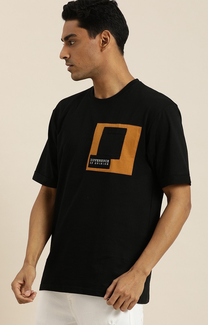 Men's Black Cotton Solid Oversized T-Shirt