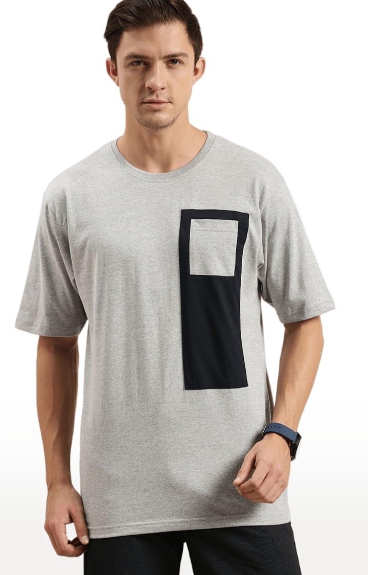 Men's Grey Cotton Colourblocked T-Shirt