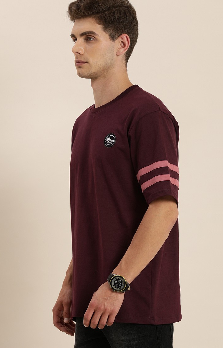 Men's Red Cotton Solid Oversized T-Shirt