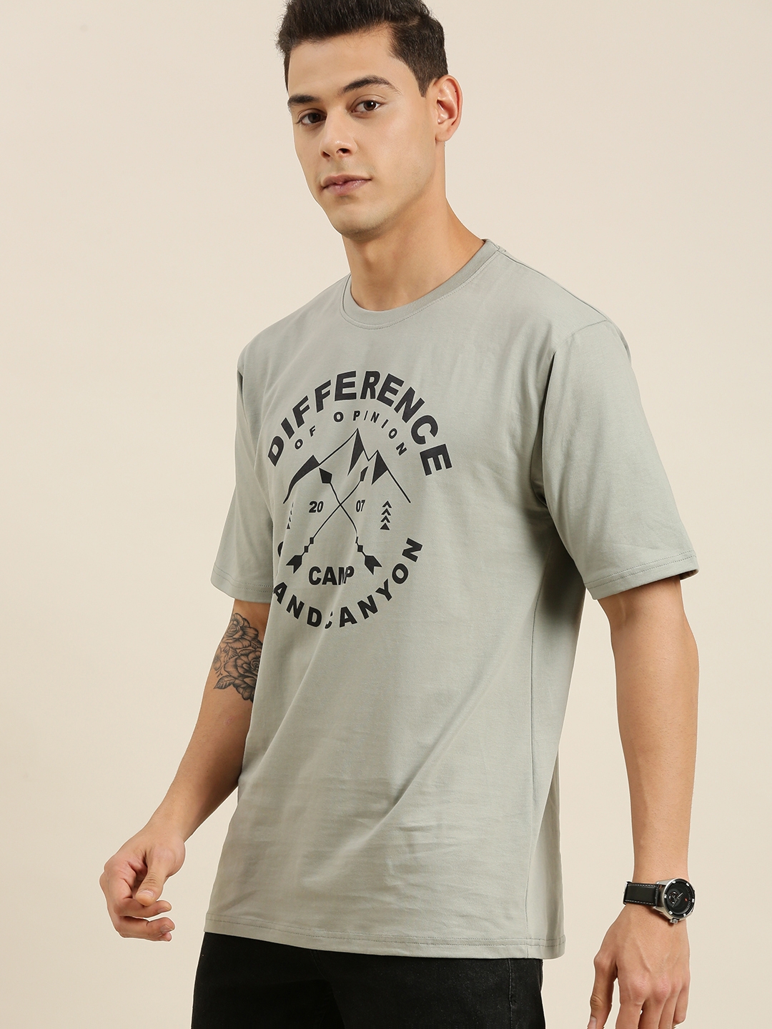 Difference of Opinion Grey Typographic Oversized T-Shirt