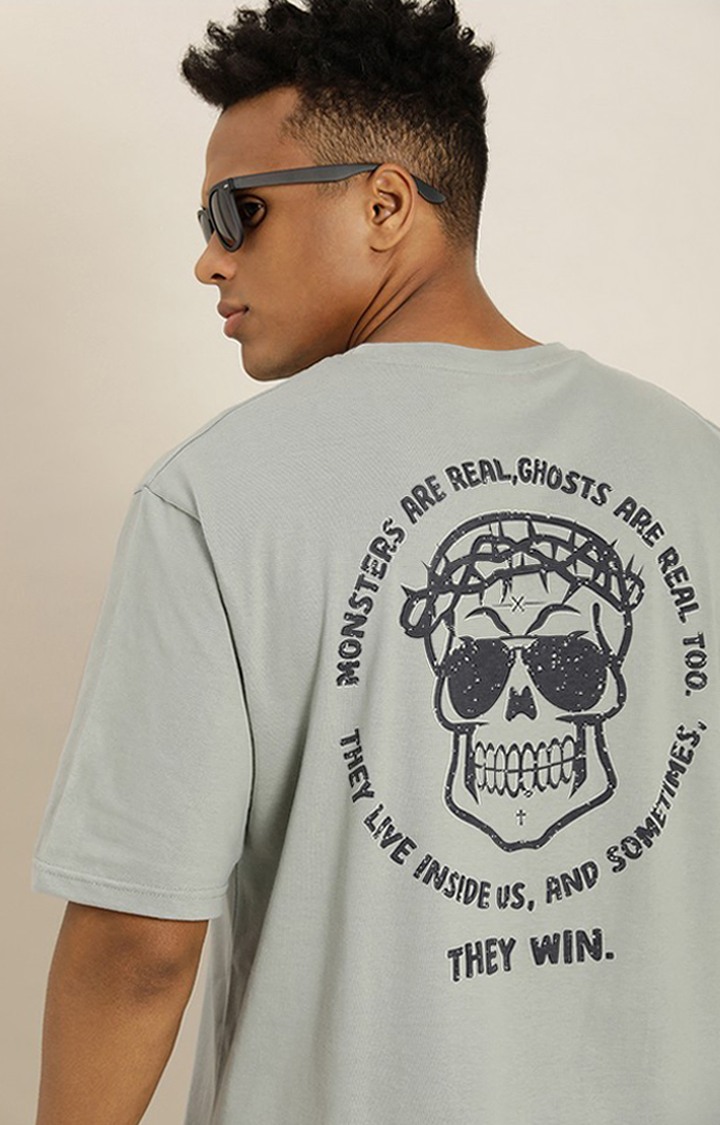 Difference of Opinion Grey Graphic Oversized T-Shirt