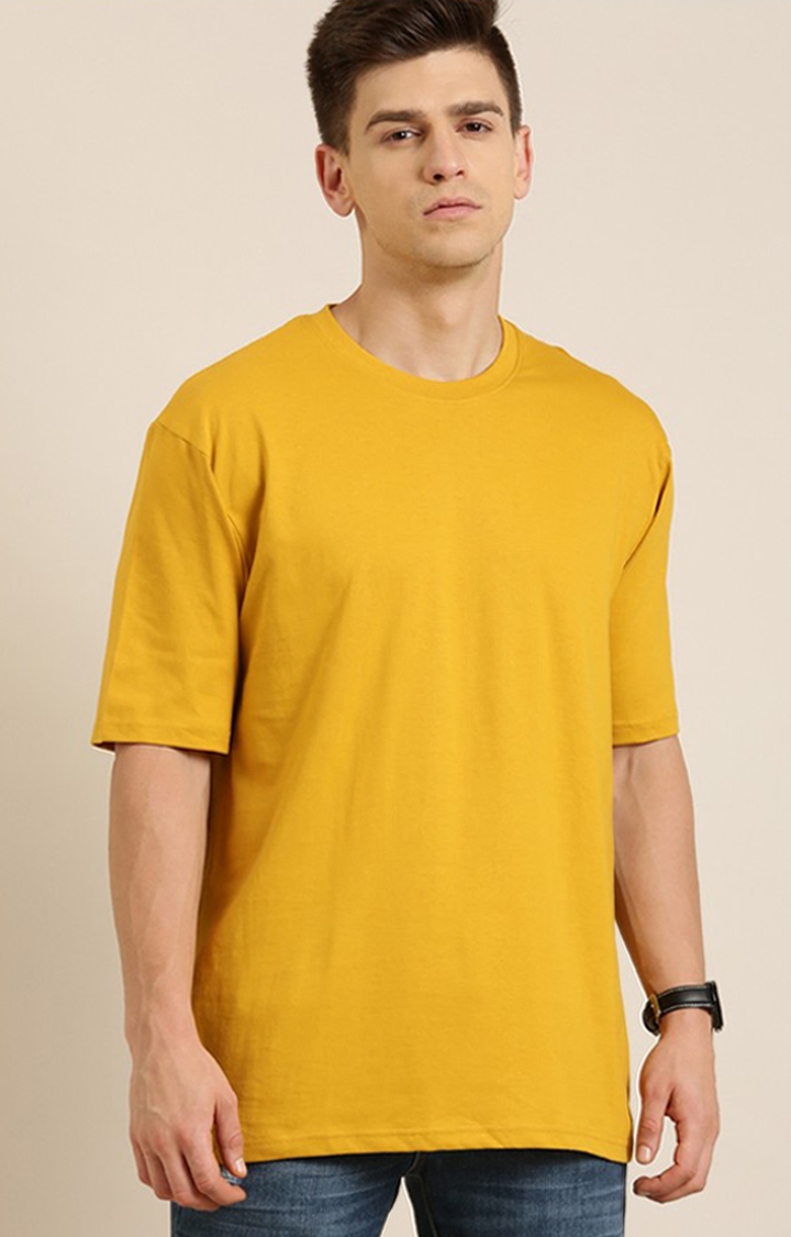 Men's Yellow Cotton Solid Oversized T-Shirt