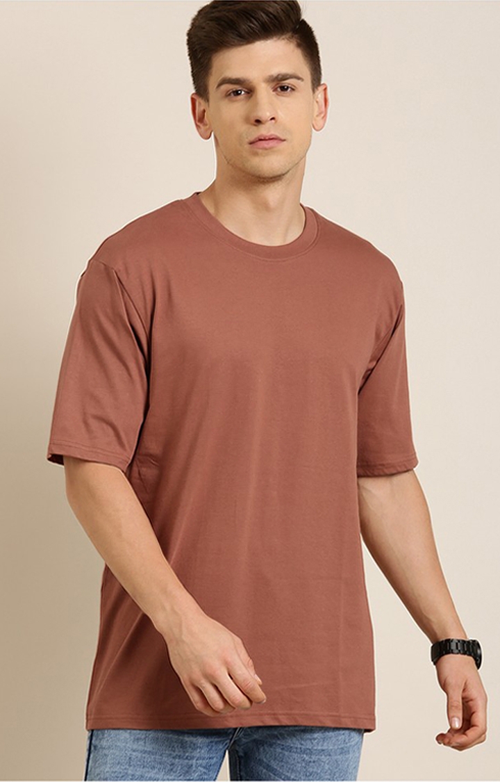Difference of Opinion Brown Solid Oversized T-Shirt