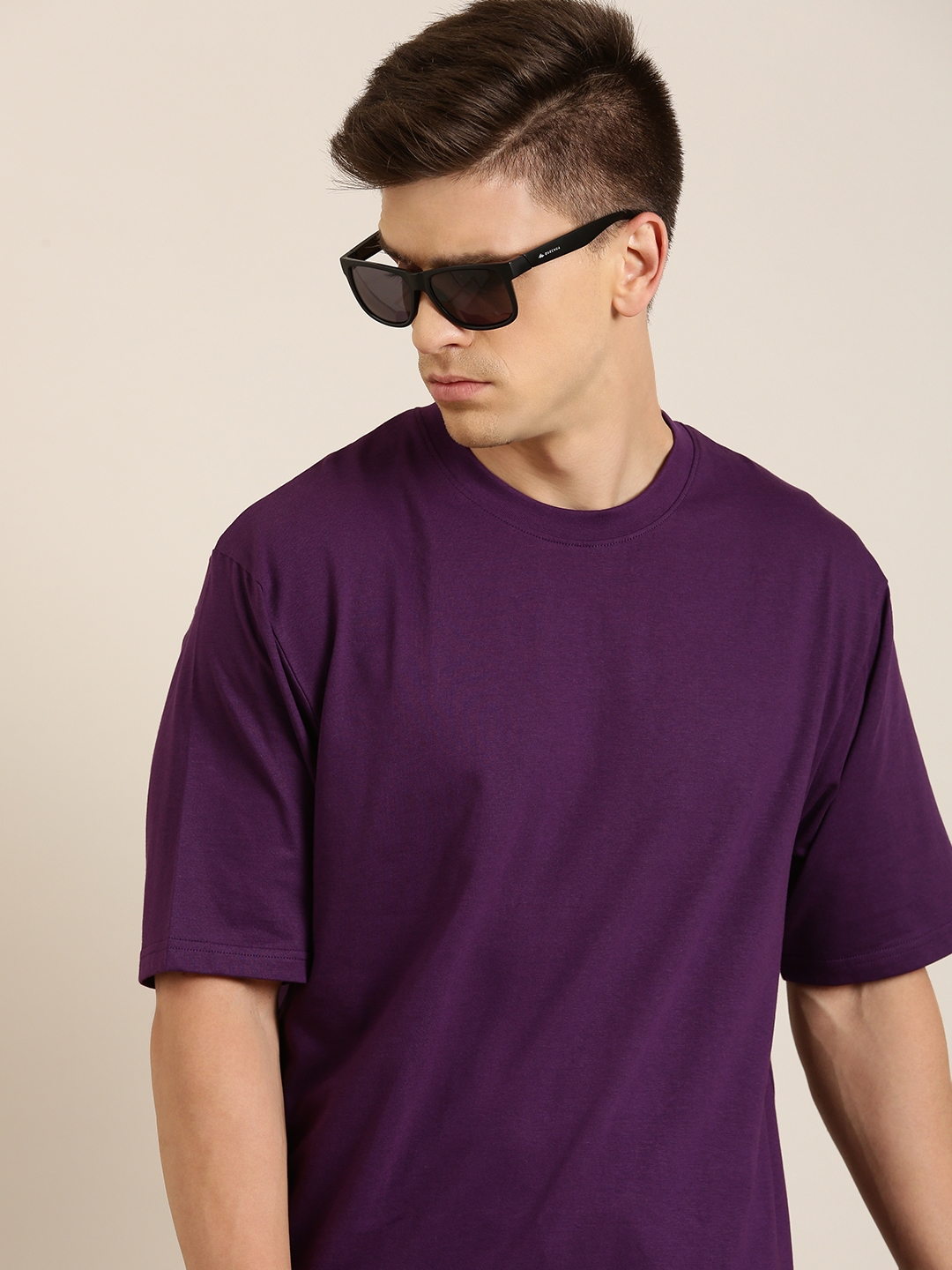 Difference of Opinion Purple Solid Oversized T-Shirt