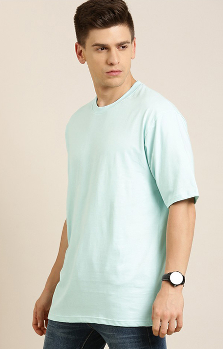 Men's Blue Cotton Solid Oversized T-Shirt