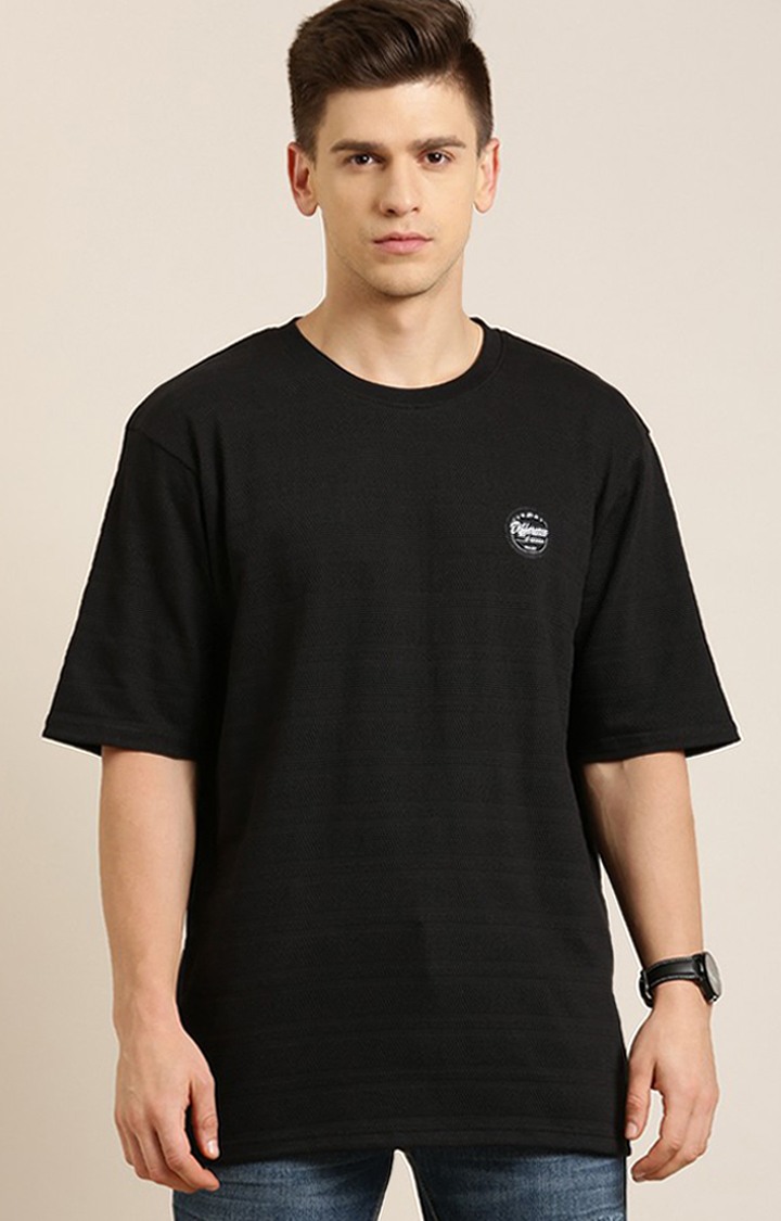 Men's Black Cotton Solid Oversized T-Shirt