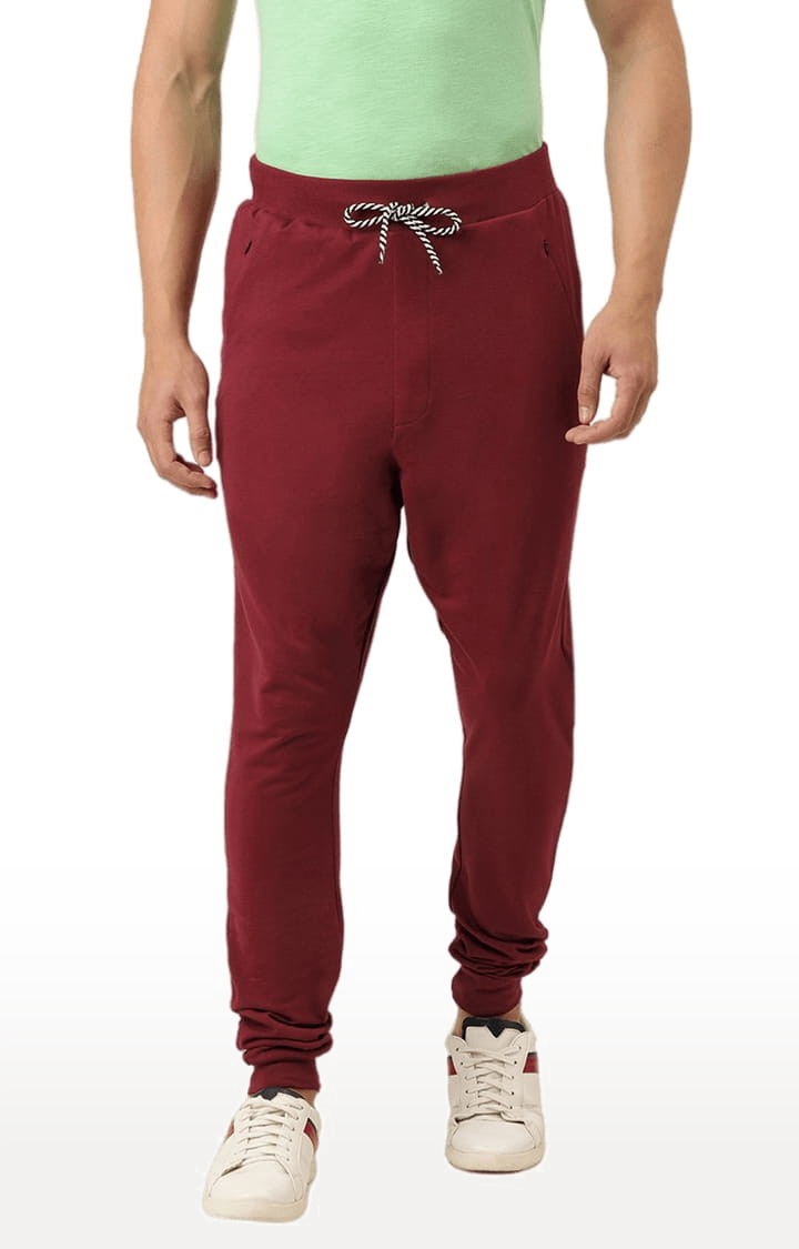 Men's Red Cotton Solid Casual Joggers