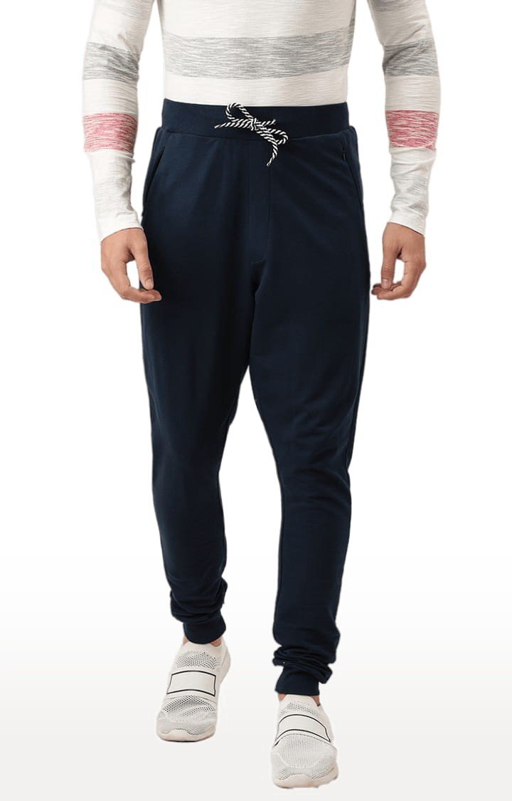 Men's Blue Cotton Solid Casual Joggers