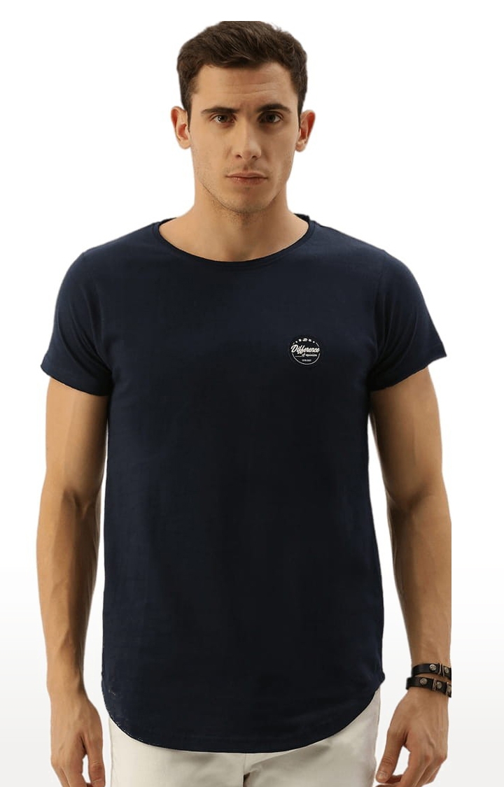 Men's Navy Blue Cotton Solid T-Shirt