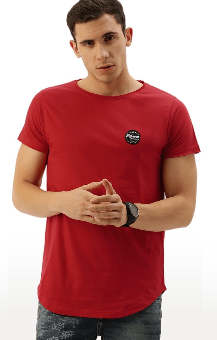Men's Red Cotton Solid T-Shirt