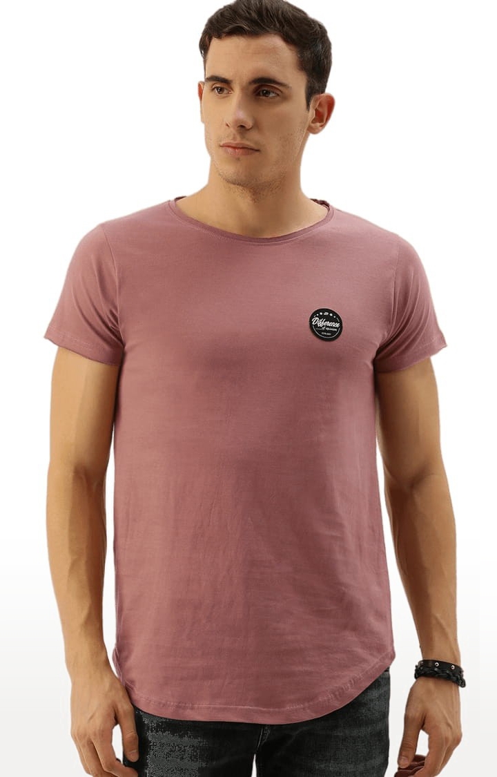 Men's Pink Cotton Solid T-Shirt